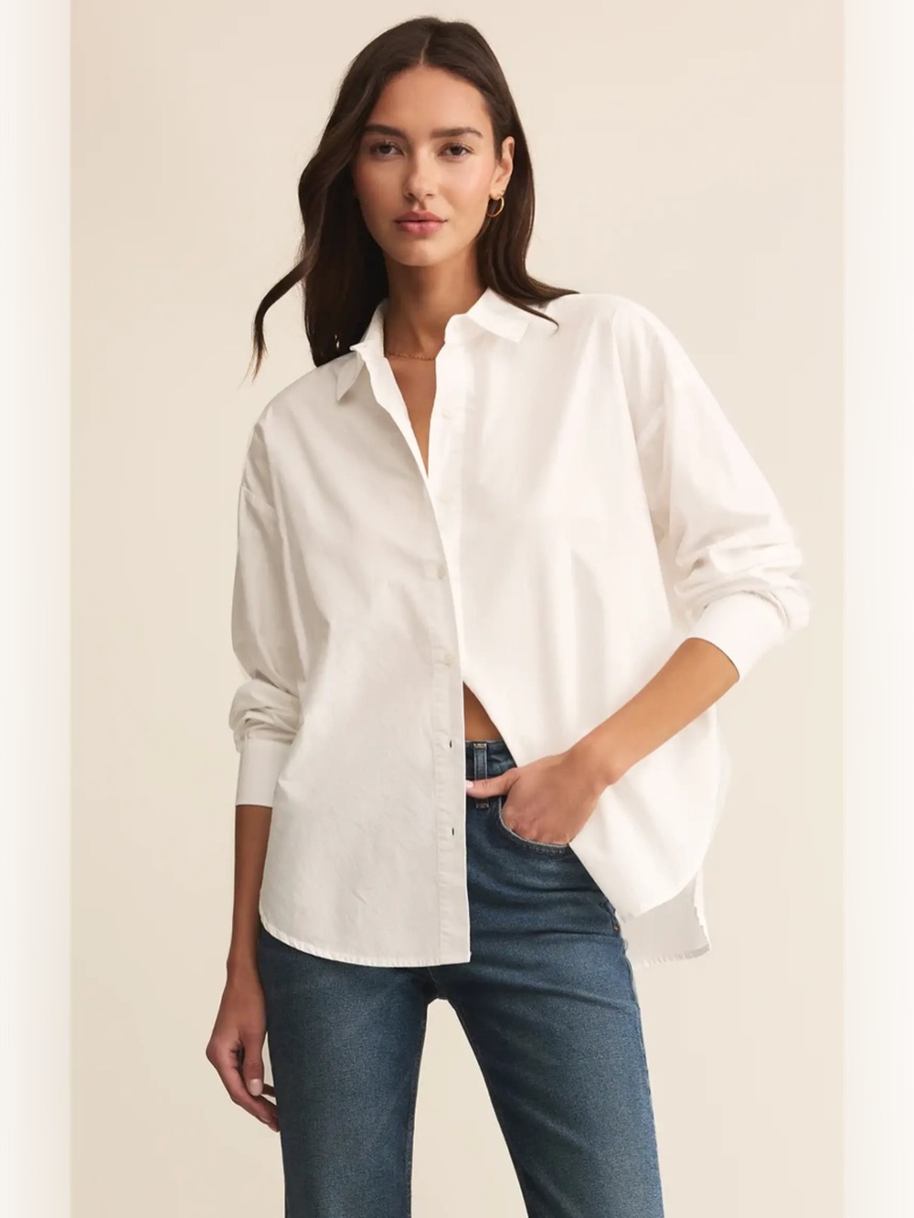 🆕 Z Supply Elevated Poplin Relaxed Button Up Shirt-White NWT SZ SM